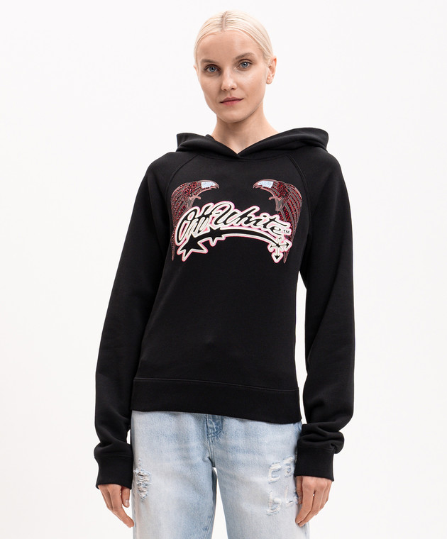 Off-White Черный худи Double Eagle с кристаллами Swarovski 29E00292T изображение 3