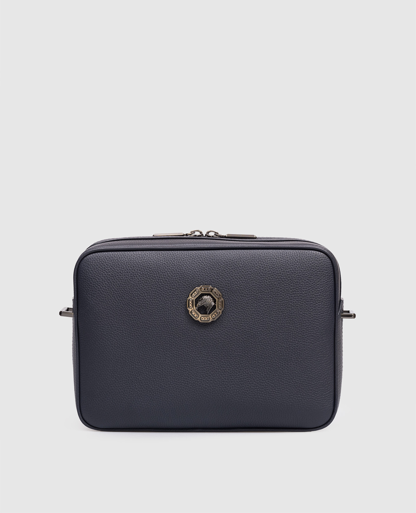 Синяя кожаная сумка с фактурной эмблемой