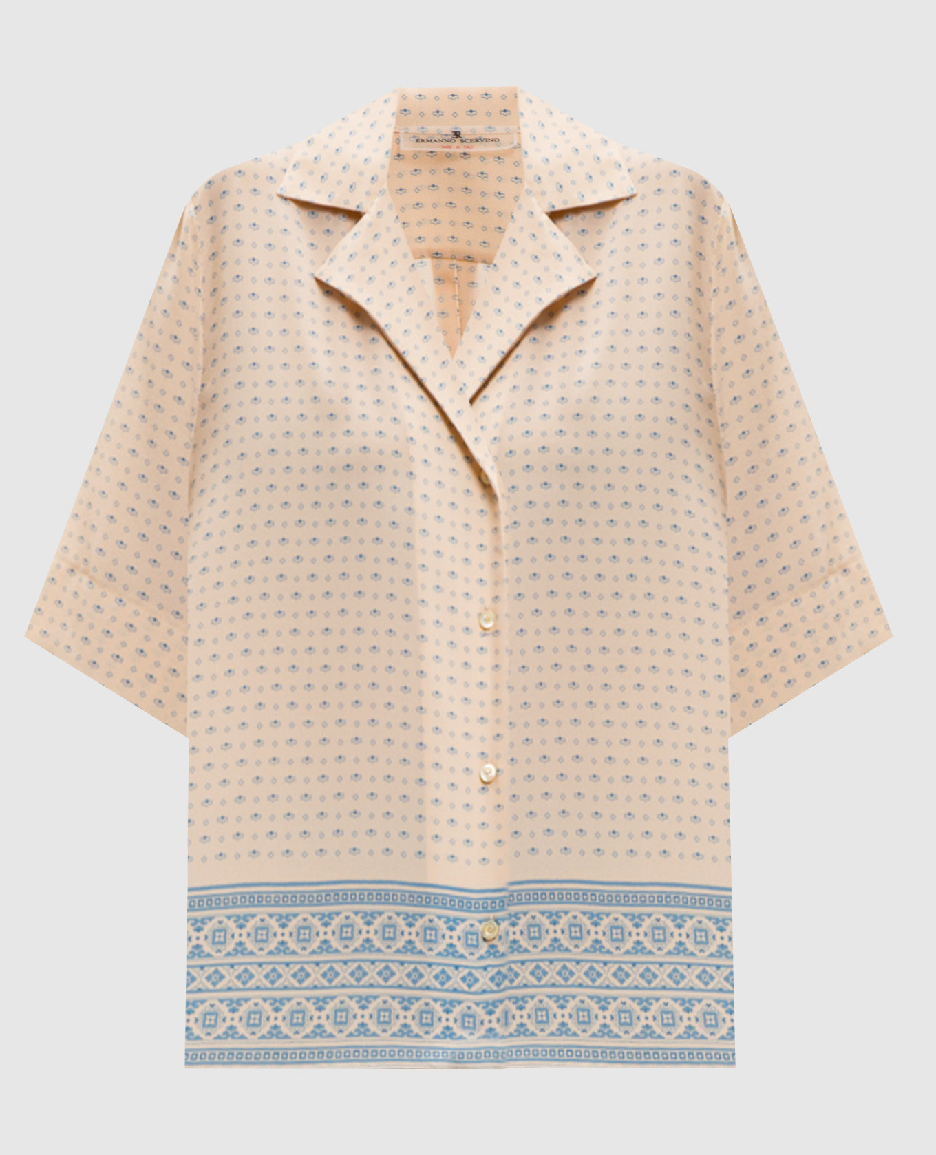 Бежева блуза із шовку в принт