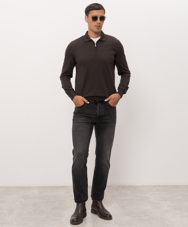 Bertolo Cashmere Коричневое поло из шерсти и шелка на молнии 902636002587 изображение 2