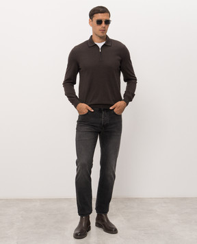 Bertolo Cashmere Коричневое поло из шерсти и шелка на молнии 902636002587