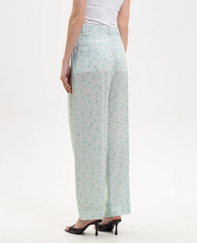 Victoria Beckham Зелені штани із шовку в принт 1226WTR002857O
