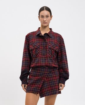 Off-White Бордова сукня-сорочка в клітинку з логотипом 2DG00CF25FAB001