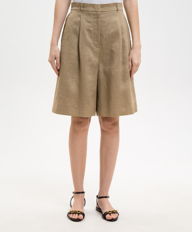 Max Mara Коричневые бермуды CARAVAN из льна MSTCARAVAN изображение 3