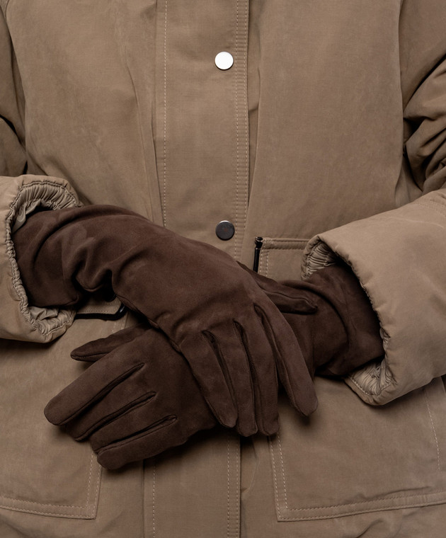Brunello Cucinelli Коричневые замшевые перчатки MPCLF9005P изображение 2