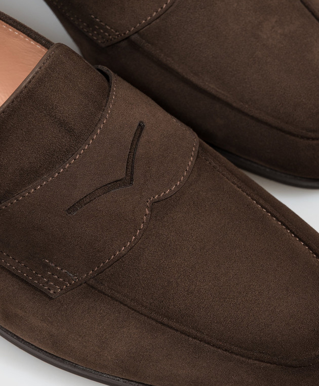 Santoni Коричневые замшевые лоферы WUNY72357SI9NAEA изображение 5