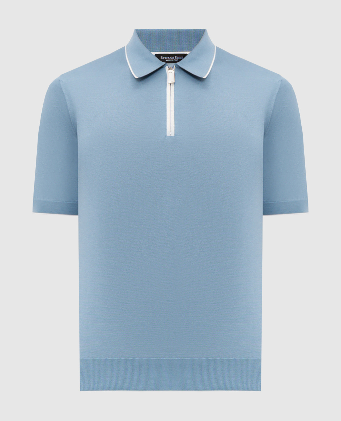 Голубое поло из шелка с кожей крокодила