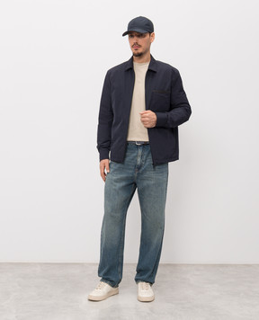 Moncler Синяя пуховая куртка с нашивкой логотипа L10911G00014597Y3