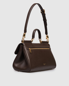 Dolce&Gabbana Коричнева шкіряна сумка-сетчел Sicily з логотипом BB7782B7321