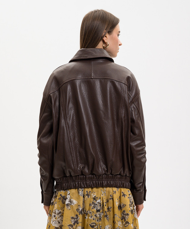 Babe Pay Pls Коричневая кожаная куртка с тиснением зерно 2533ASTON изображение 4