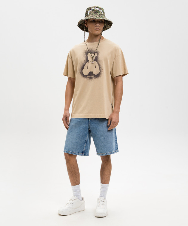 Palm Angels Бежевая футболка Spray Bear PMAA109S26JER001 изображение 2