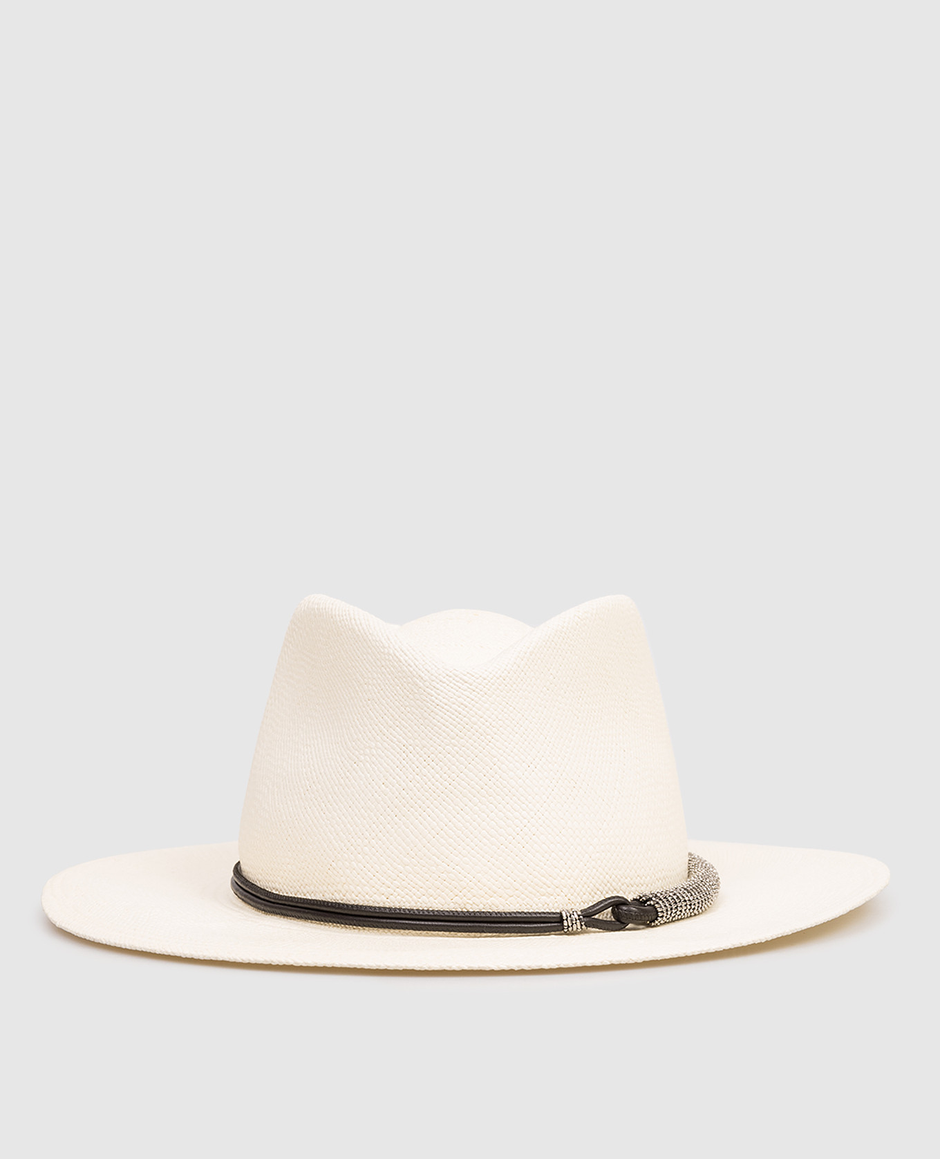 Соломенная шляпа-федора цвета айвори с цепочкой мониль