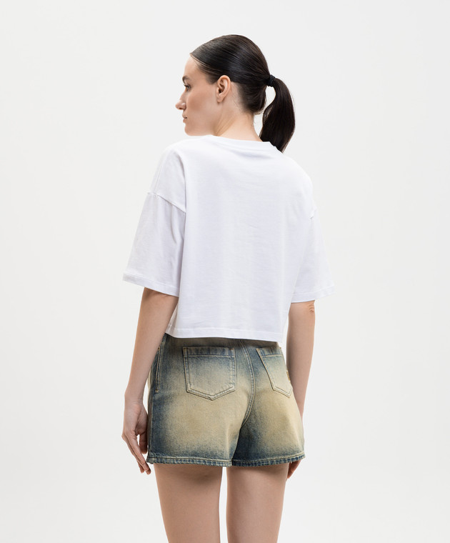 Balmain Белая укороченная футболка с принтом GF0EE145BD55 изображение 4