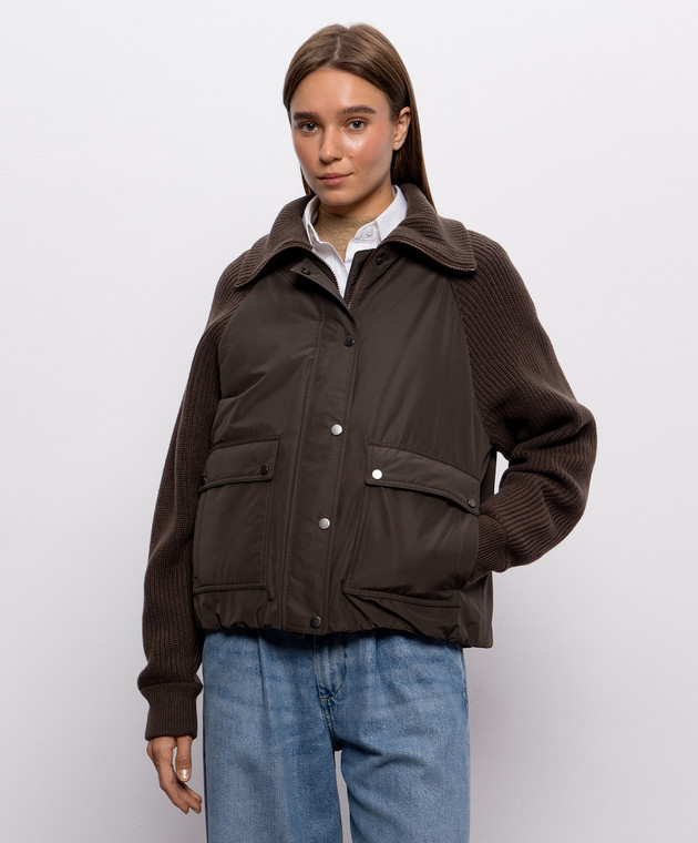 Brunello Cucinelli Коричнева пухова куртка з вовною та кашеміром MH5257294P зображення 3