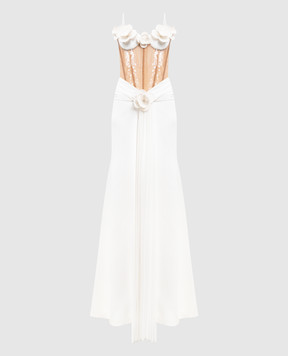 David Koma Платье-бюстье с пайетками и цветочной аппликацией цвета айвори RE26DK49DL