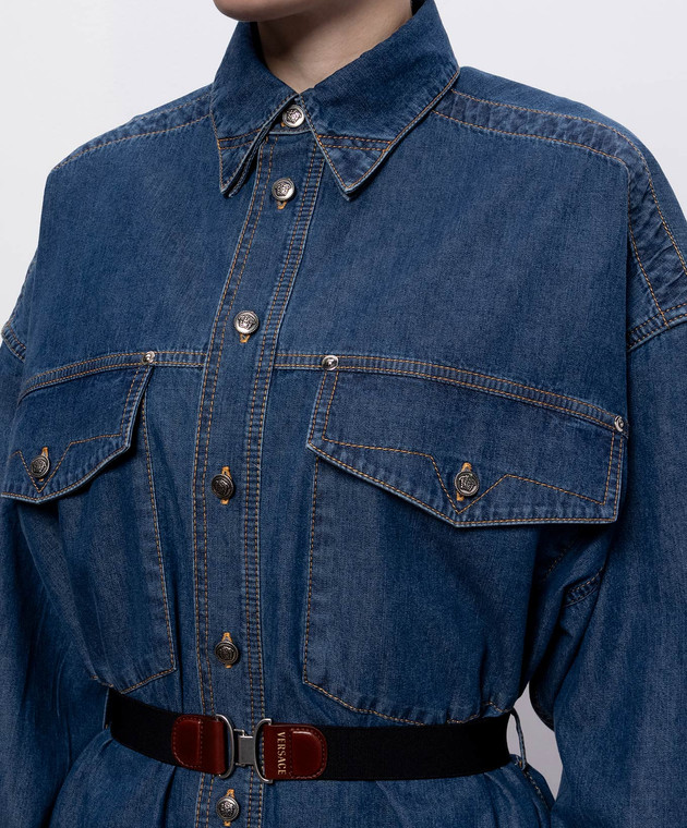 Versace Синее джинсовое платье с поясом 10256571A18640 изображение 5