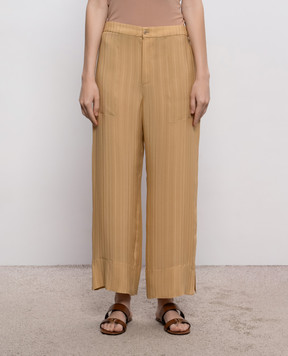 Saint Laurent Бежевые брюки из шелка в полоску 851069Y7J39