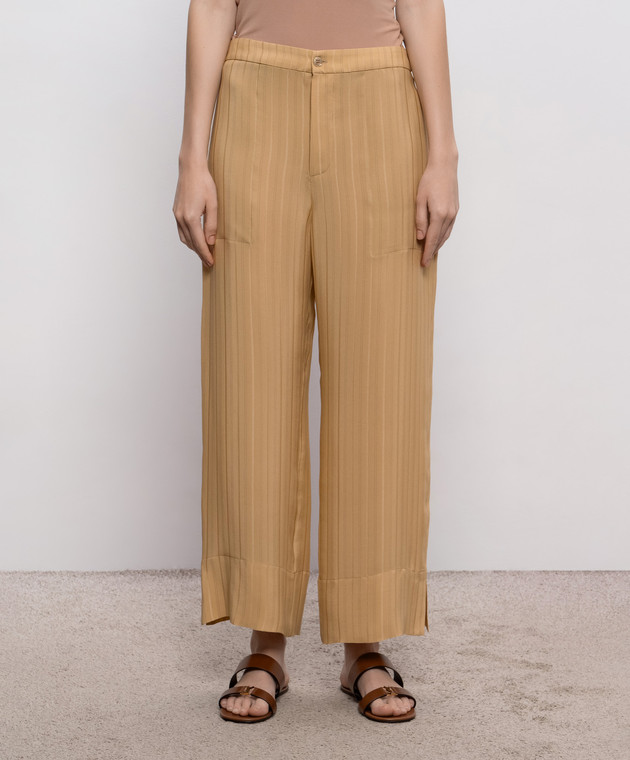 Saint Laurent Бежевые брюки из шелка в полоску 851069Y7J39 изображение 3