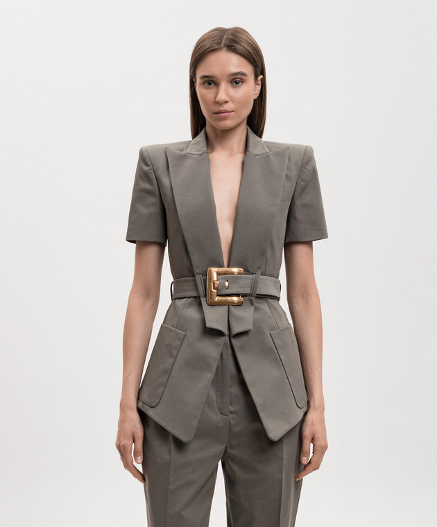 Balmain Жакет цвета хаки с короткими рукавами GF0SB225CG65 изображение 3