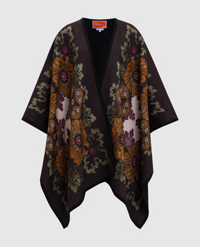 La DoubleJ Бордове пончо з вовни в брендовий принт SCA0047PLA003BOU01