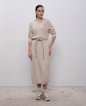 Peserico Бежева сукня міді з вовни, шовку і кашеміру S92218F12A9018C
