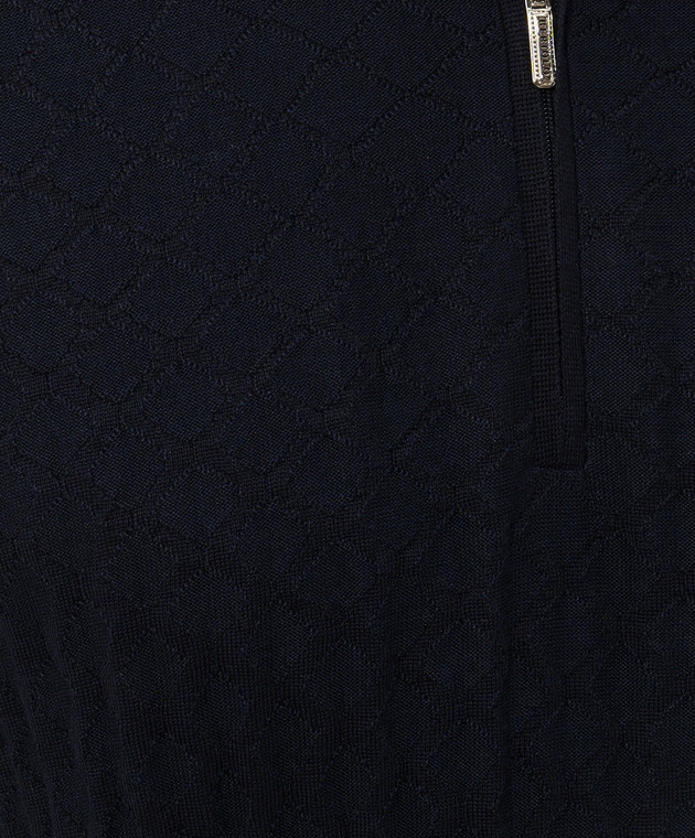 Bertolo Cashmere Синее поло из шерсти и шелка с узором 90262600256658 изображение 5