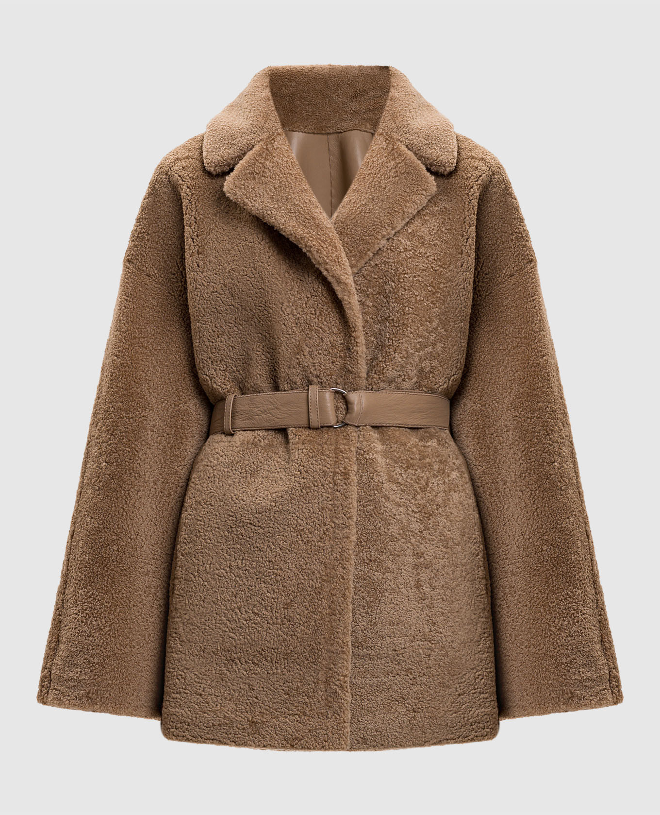 

Бежевая двусторонняя дубленка с поясом, Бежевый, Дубленки