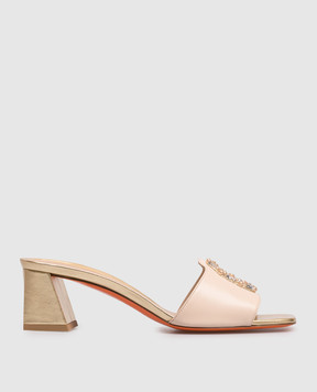 Santoni Бежеві шкіряні мюлі з кристалами та намистинами WHNA72041HA2TYKB