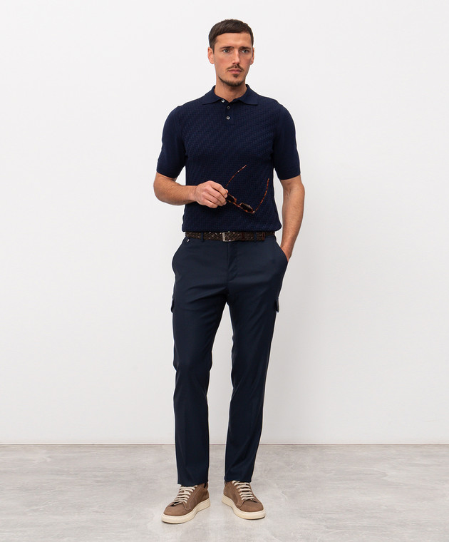 Cashmere&Whiskey Синє поло з тканим візерунком DOP268 зображення 2