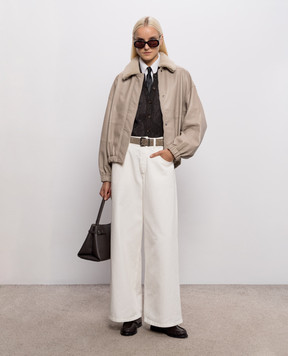 Brunello Cucinelli Бежевая кожаная куртка с мехом MPNMO7734