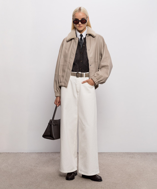 Brunello Cucinelli Бежевая кожаная куртка с мехом MPNMO7734 изображение 2