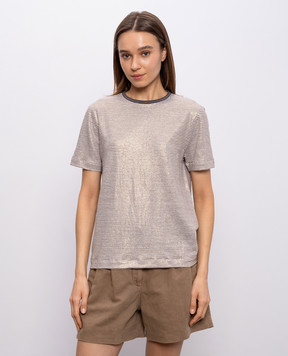 Brunello Cucinelli Бежева футболка з льону в смужку MQ977DU500