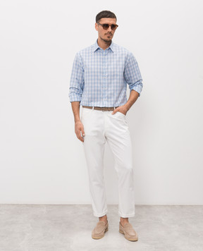 Canali Блакитна сорочка з льоном в клітинку GL03754CSL7079