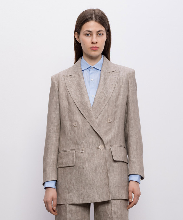 Max Mara Коричневый жакет из льна в узор MXMOLIMPIA1 изображение 3