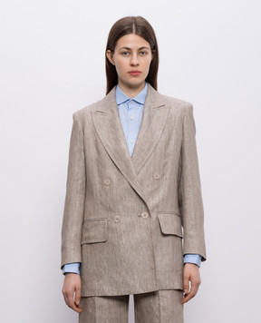 Max Mara Коричневый жакет из льна в узор MXMOLIMPIA1