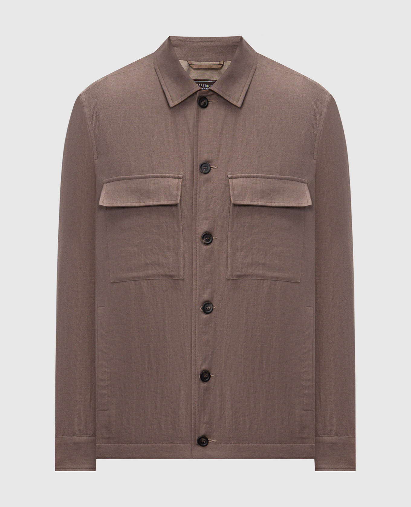 

Коричневая рубашка из льна с нашивкой логотипа, Коричневый, Рубашки