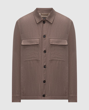 Peserico Коричневая рубашка из льна с нашивкой логотипа R5225502606