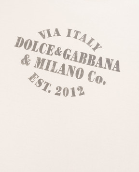 Dolce&Gabbana Дитяча бежева футболка з принтом логотипа L4JTHVG7PRJ26