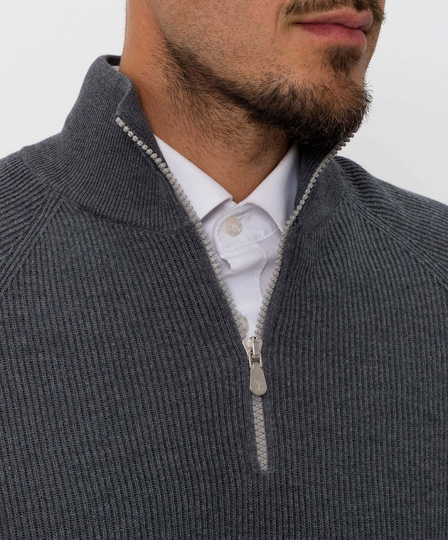 Brunello Cucinelli Сірий джемпер в рубчик M29400104 зображення 5