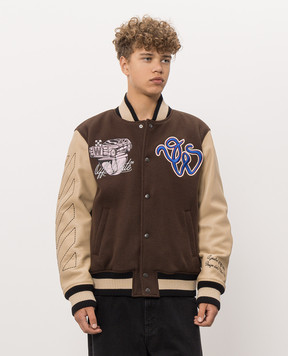 Off-White Коричневий бомбер з вовною 44MJA122F26L001
