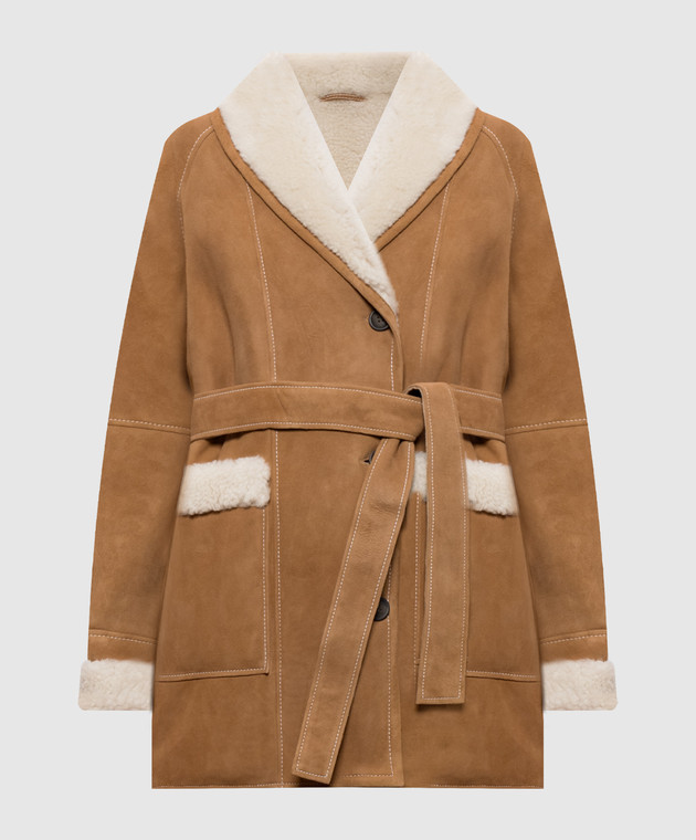 Be Florence Коричневая дубленка с поясом BE2682