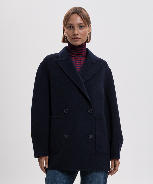 Twinset Голубое двубортное пальто с шерстью 262TP2012 изображение 3