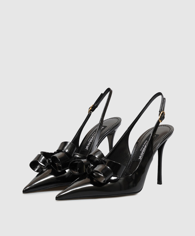 Dolce&Gabbana Черные кожаные глянцевые слингбеки с бантами CG1114A1037 изображение 2