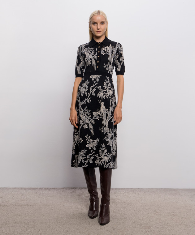 Etro Чорна сукня з вовною з флористичним візерунком WRKA0171AQ12V зображення 3
