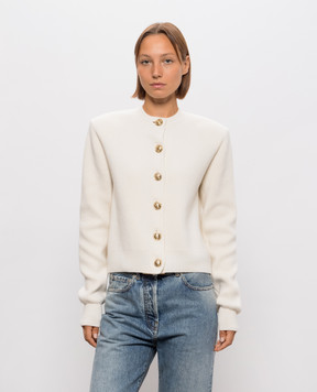 Balmain Кардиган цвета айвори из кашемира и шерсти мериноса CA0000000013