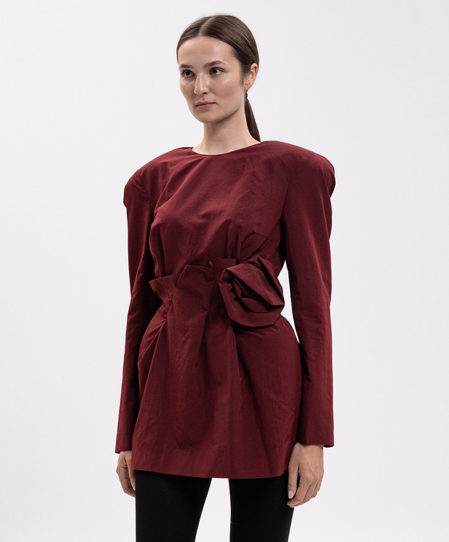 Magda Butrym Бордова сукня міні з шовком з акцентними плечима DRESS41257926 зображення 3