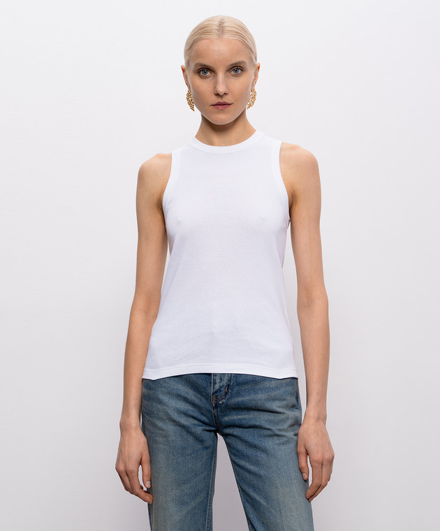 Saint Laurent Белая майка с вышивкой эмблемы 867125Y38BD изображение 3