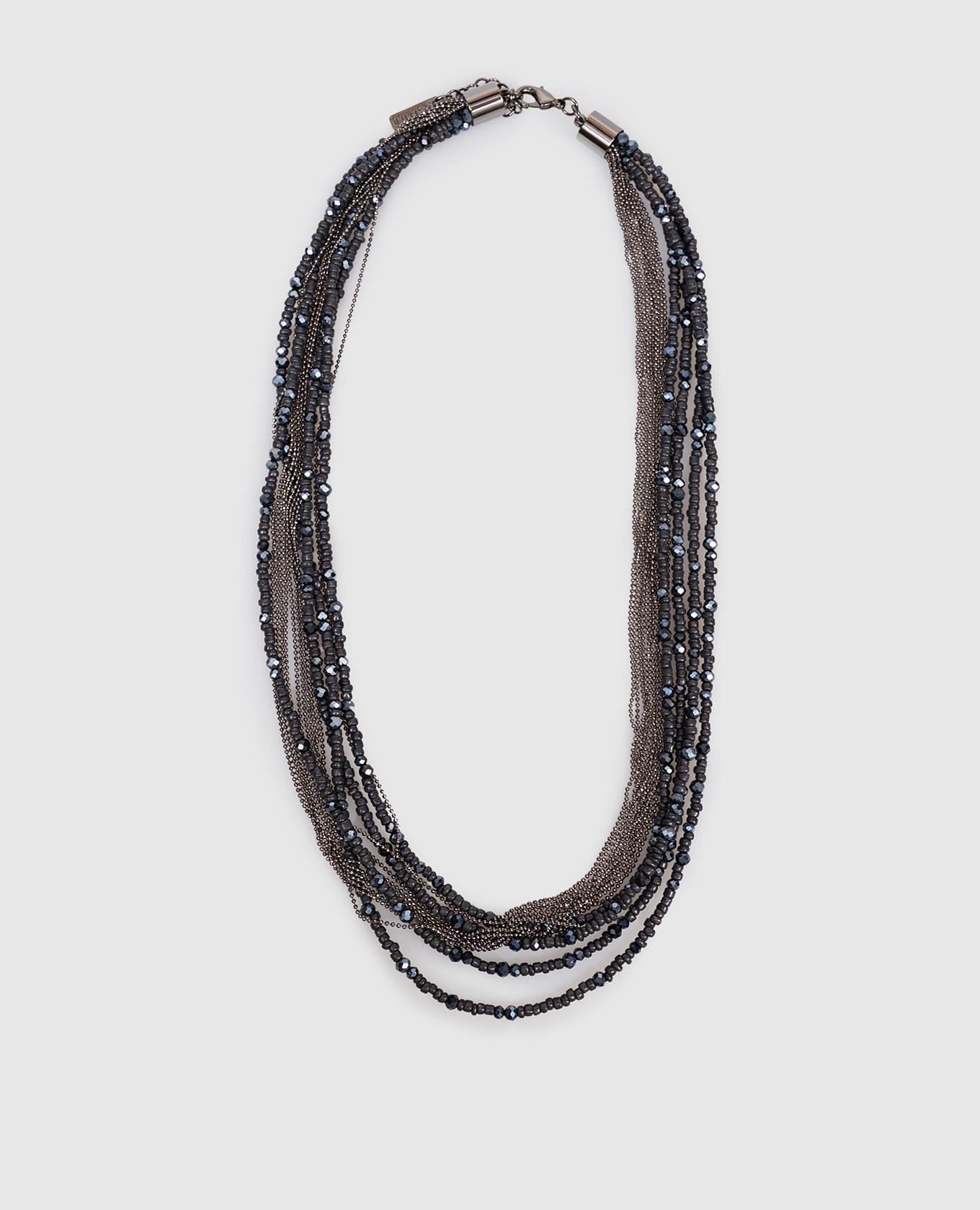 Синие многослойные бусы с кристаллами и цепочкой мониль