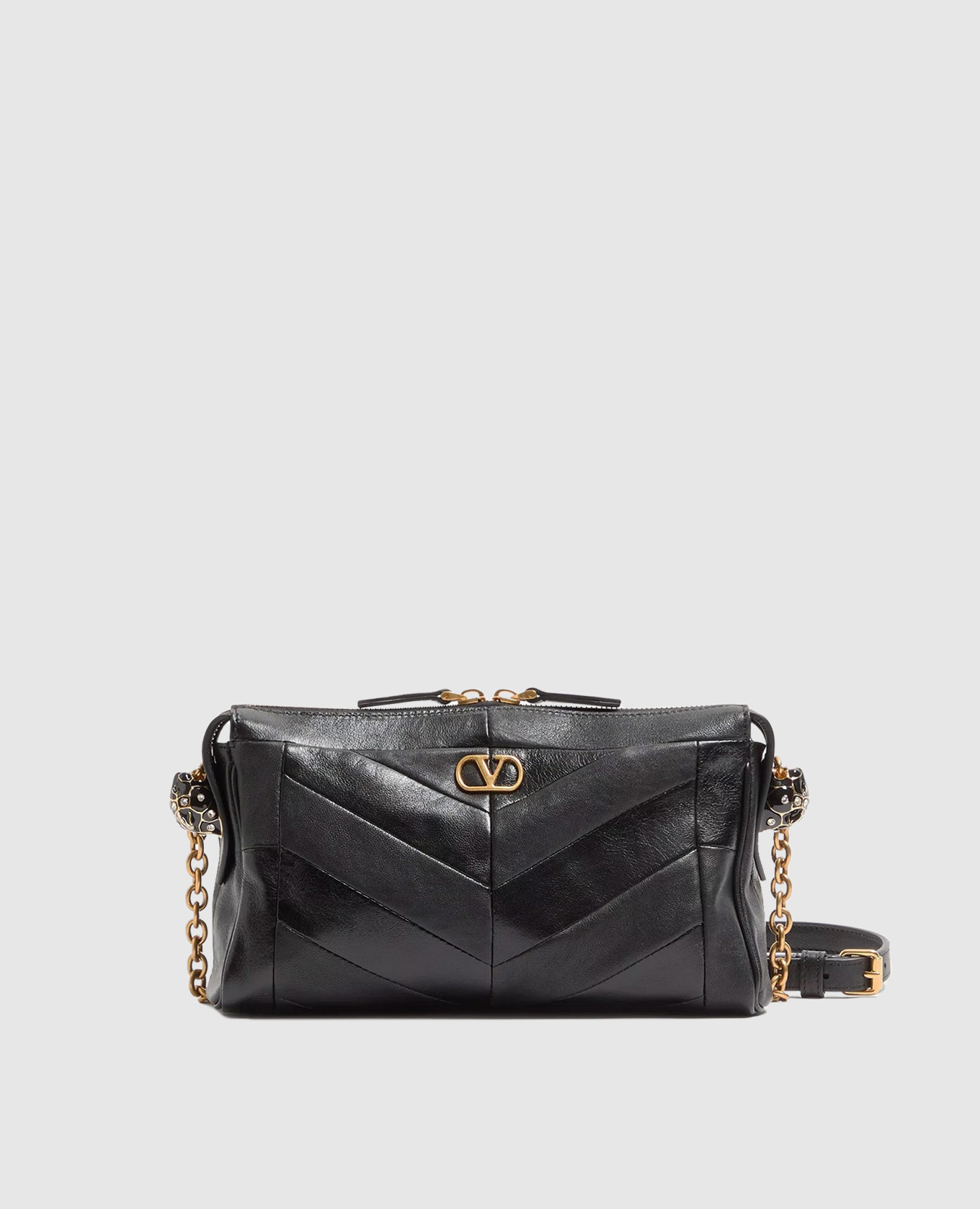 Черная кожаная сумка кросси-боди Panthea с кристаллами Swarovski