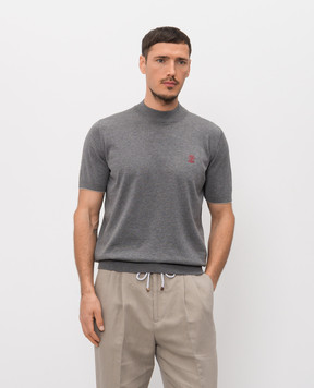 Brunello Cucinelli Серая футболка с вышивкой эмблемы M29800104